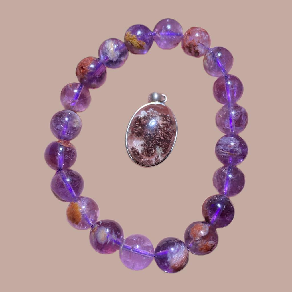 Purple Garden Quartz/ Amethyst Phantom Bracelet 9-10mm- Fashion&Gift